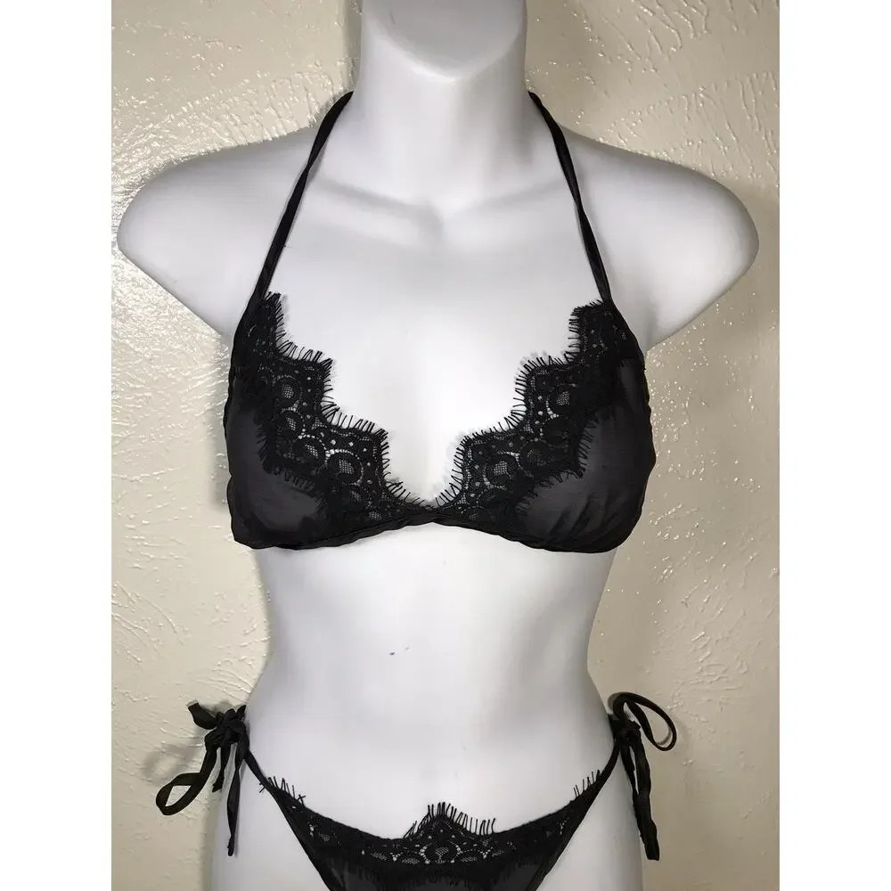 Women Lingerie Sexy Two Piece Eyelash Bra and Panty Strappy Babydoll Strappy S/M